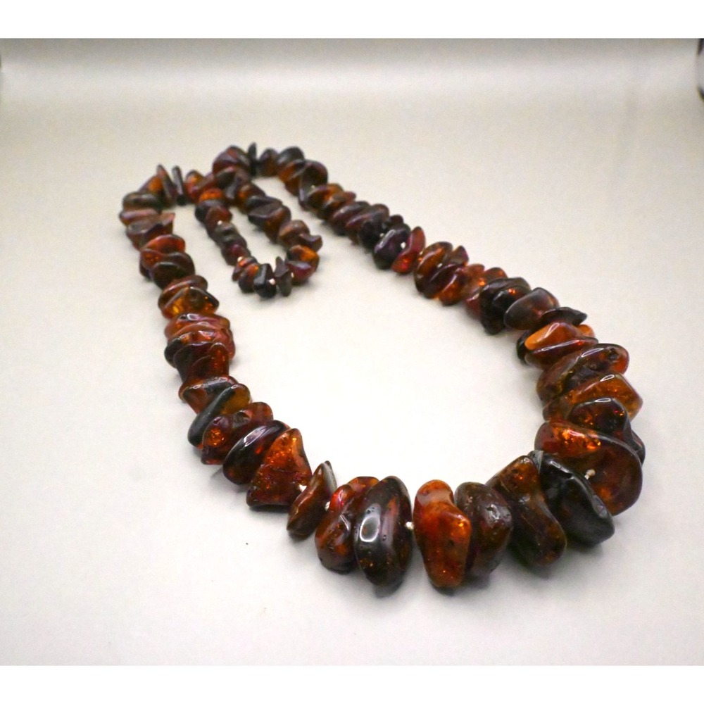 Vintage Baltic Amber Necklace Real Cherry Cognac Freeform Raw Nugget Statement
